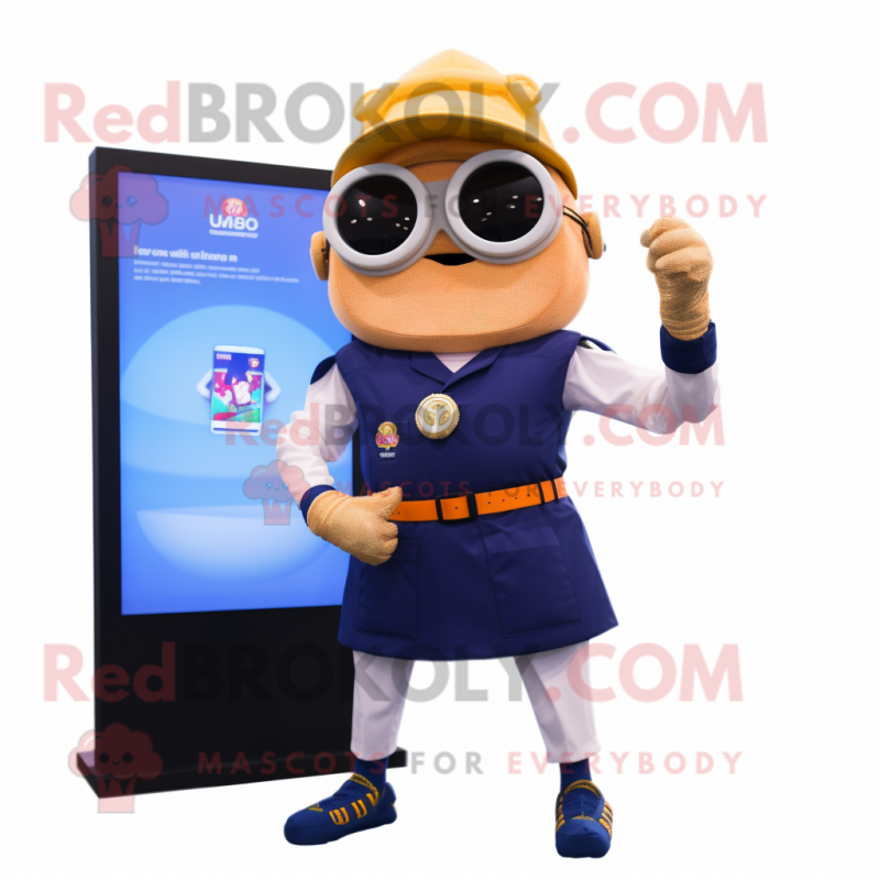 Navy Pad Thai mascot costume character dressed with a Swimwear and Smartwatches Navy Pad Thai mascot costume character dressed with a Swimwear and Smartwatches