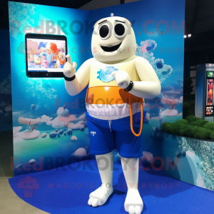 Navy Pad Thai mascot costume character dressed with a Swimwear and Smartwatches