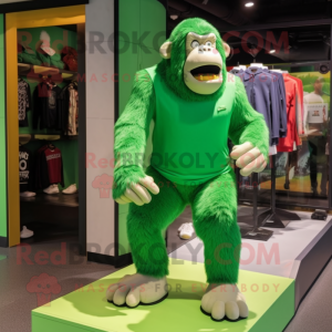 Green Gorilla mascot costume character dressed with a Polo Tee and Shoe laces