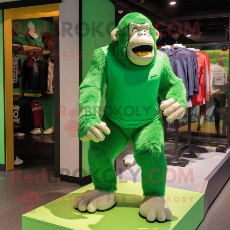 Green Gorilla mascot costume character dressed with a Polo Tee and Shoe laces Green Gorilla mascot costume character dressed with a Polo Tee and Shoe laces
