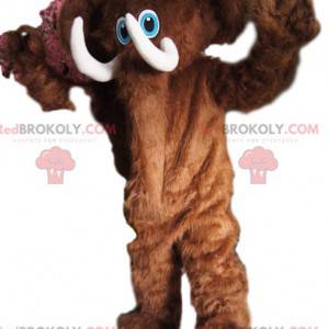 Cheerful brown mamouth mascot, with beautiful tusks -