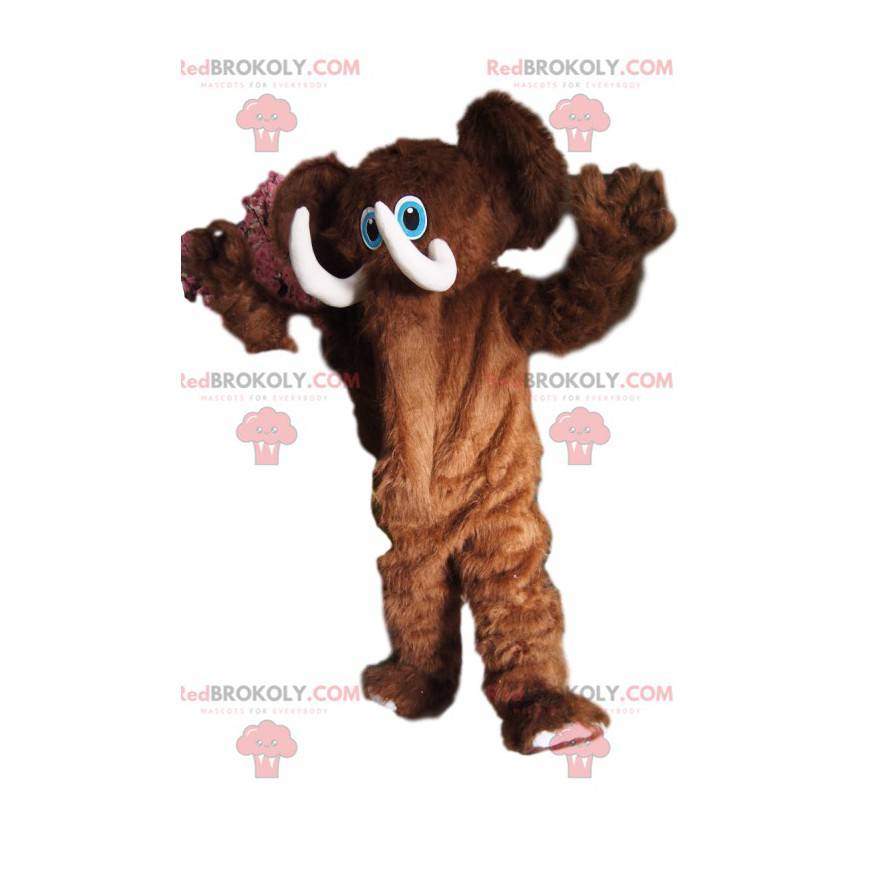 Mascota alegre mamouth marrón, con hermosos colmillos -