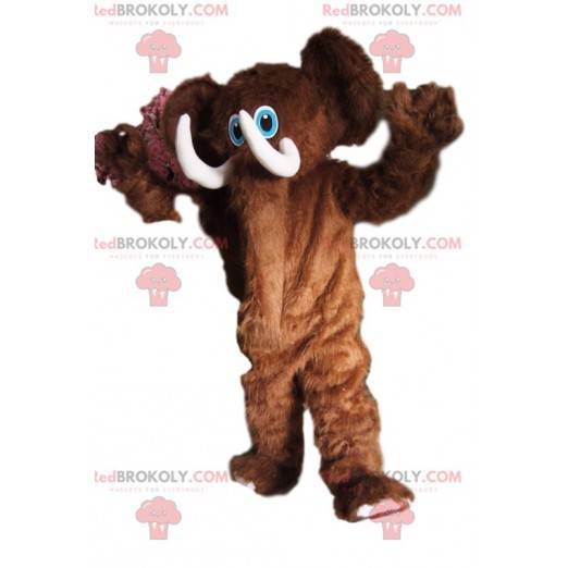 Cheerful brown mamouth mascot, with beautiful tusks -