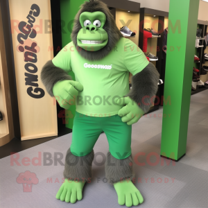 Green Gorilla mascot costume character dressed with a Polo Tee and Shoe laces