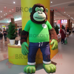 Green Gorilla mascot costume character dressed with a Polo Tee and Shoe laces
