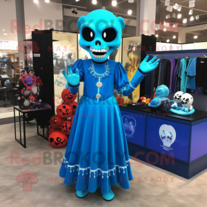 Blue Skull maskot kostume...