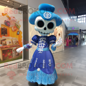 Blue Skull maskot kostume...