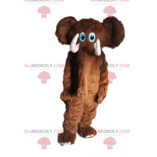 Cheerful brown mamouth mascot, with beautiful tusks -