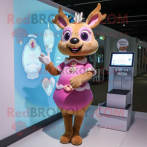 Tan Deer mascot costume character dressed with a Ball Gown and Digital watches