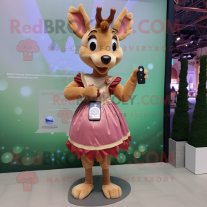 Tan Deer mascot costume character dressed with a Ball Gown and Digital watches