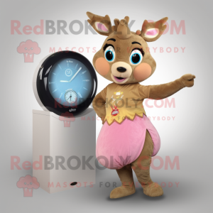 Tan Deer mascot costume character dressed with a Ball Gown and Digital watches
