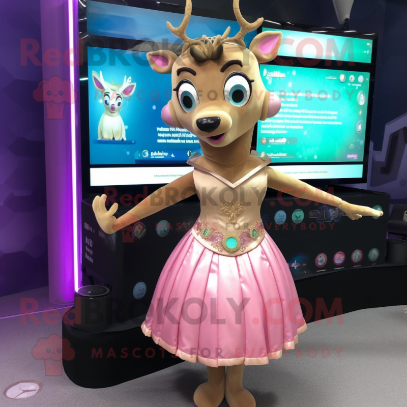 Tan Deer mascot costume character dressed with a Ball Gown and Digital watches