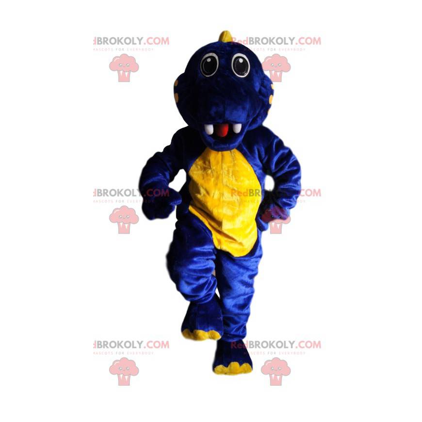 Mascote dinossauro azul meia-noite e amarelo - Redbrokoly.com