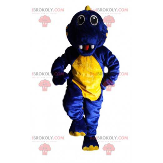 Mascotte de dinosaure bleu nuit et jaune - Redbrokoly.com