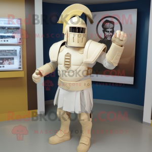 Cream Spartan Soldier mascot costume character dressed with a Long Sleeve Tee and Cummerbunds