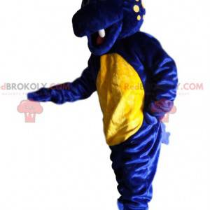 Maskot blåsort og gul dinosaur