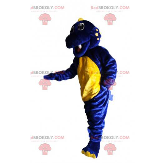 Mascote dinossauro azul meia-noite e amarelo - Redbrokoly.com