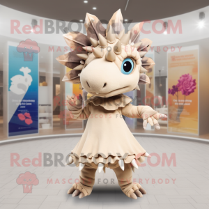 Beige Stegosaurus maskot...