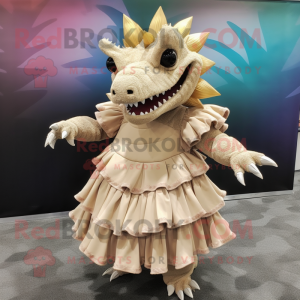 Beige Stegosaurus mascot costume character dressed with a Dress and Headbands