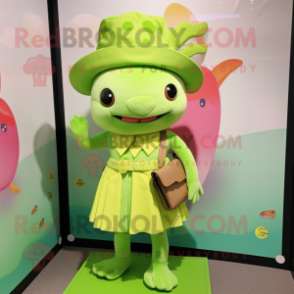 Lime Green Axolotls mascot costume character dressed with a Sheath Dress and Berets