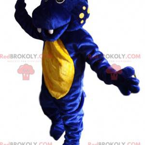 Mascotte de dinosaure bleu nuit et jaune - Redbrokoly.com