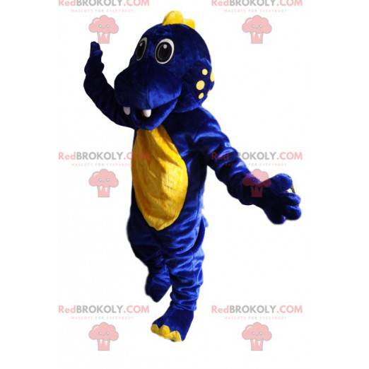 Mitternachtsblaues und gelbes Dinosauriermaskottchen -