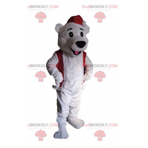 Mascotte dell'orso polare con un cappello di Natale -