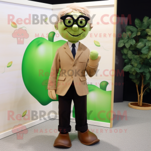 Tan Apple mascot costume character dressed with a Suit Jacket and Reading glasses