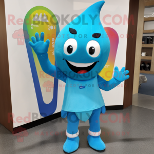Turquoise Miso Soup mascot costume character dressed with a V-Neck Tee and Earrings