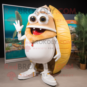 White Tacos mascot costume character dressed with a Bikini and Foot pads