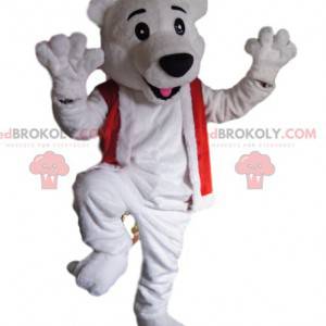 Mascotte d'ours blanc avec un bonnet de Noël - Redbrokoly.com