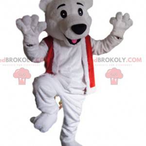 Polar bear mascot with a Christmas hat - Redbrokoly.com