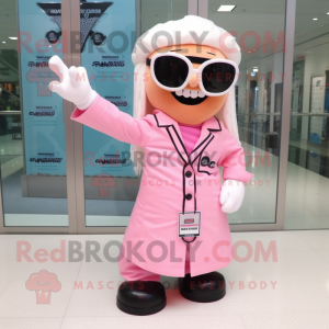 Pink Doctor mascot costume character dressed with a Mini Dress and Sunglasses