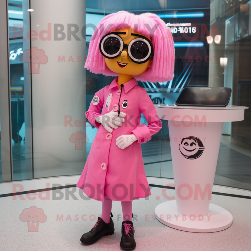 Pink Doctor mascot costume character dressed with a Mini Dress and Sunglasses Pink Doctor mascot costume character dressed with a Mini Dress and Sunglasses