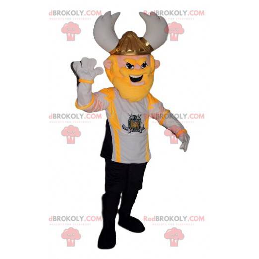 Mascota guerrera vikinga con una camiseta de partidario -