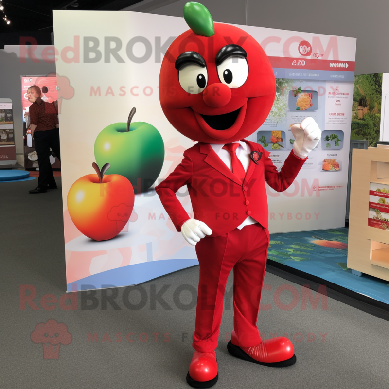 Red Apple mascot costume character dressed with a Chinos and Cufflinks