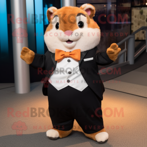 Rust Hamster mascot costume character dressed with a Tuxedo and Shoe clips