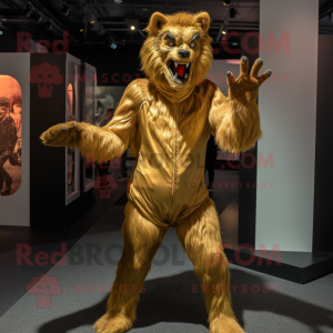 Gold Werewolf maskot kostym...