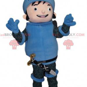 Mascotte de chevalier heureux en armure bleue - Redbrokoly.com