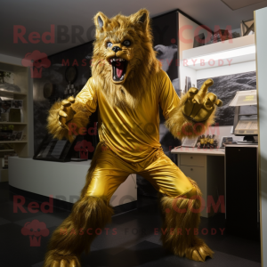 Gold Werewolf maskot kostym...