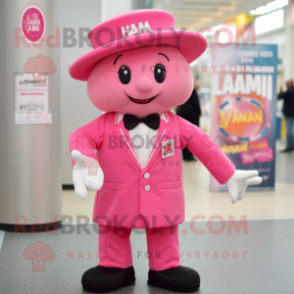 nan Pink mascot costume character dressed with a Suit Jacket and Caps