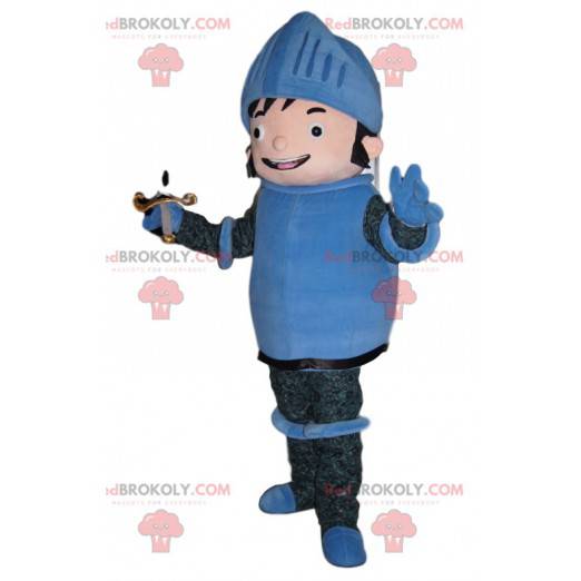Mascotte de chevalier heureux en armure bleue - Redbrokoly.com