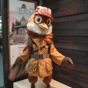 Brown Woodpecker mascot costume character dressed with a Parka and Brooches