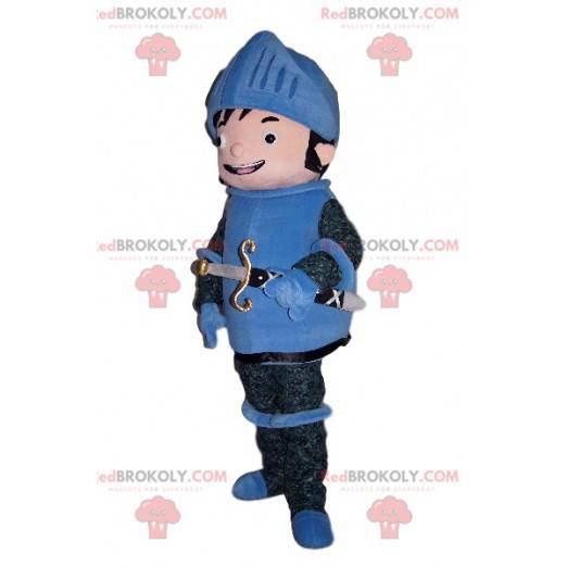 Happy knight mascot in blue armor - Redbrokoly.com