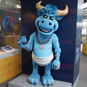 Blå Minotaur maskot kostume...