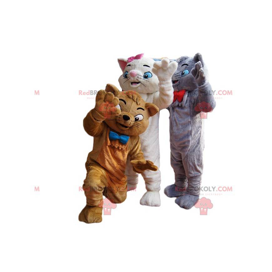 Maskottchen-Trio der grauen, weißen und braunen Katzen -