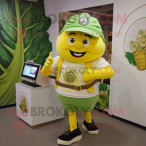 Yellow Cabbage mascot costume character dressed with a Cargo Shorts and Digital watches