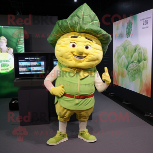 Yellow Cabbage mascot costume character dressed with a Cargo Shorts and Digital watches
