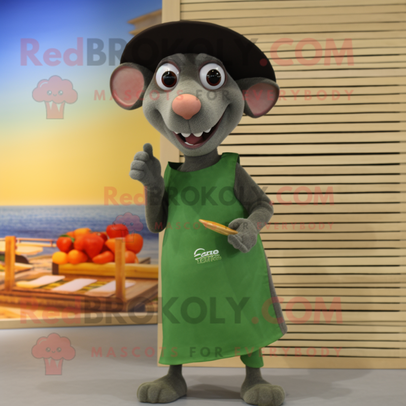 Olive Ratatouille mascot costume character dressed with a One-Piece Swimsuit and Hat pins Olive Ratatouille mascot costume character dressed with a One-Piece Swimsuit and Hat pins