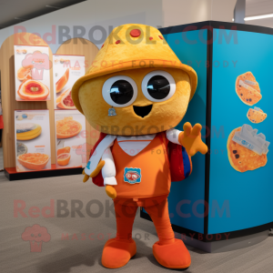 Orange Tacos mascot costume character dressed with a Henley Tee and Coin purses